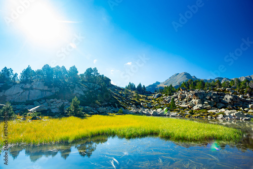 Pyrenees Pessons peak and lakes in Andorra	