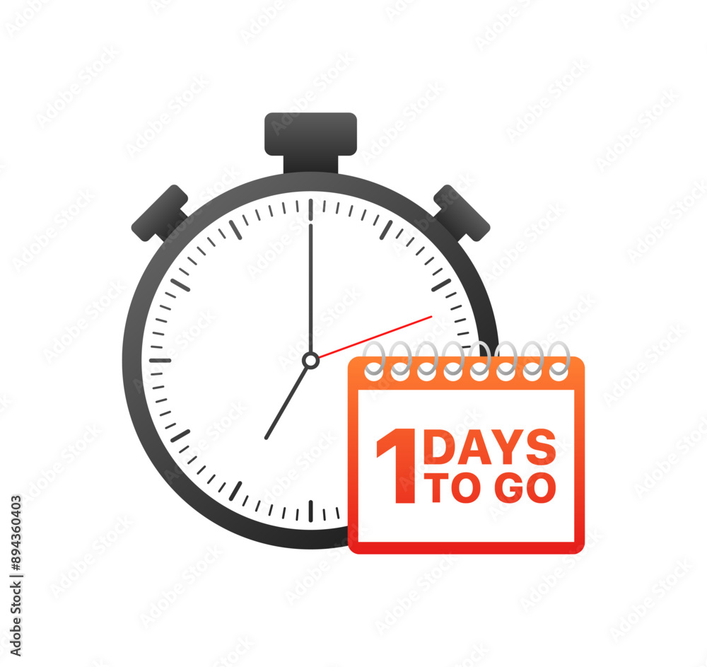 1 days to go icon. Timer icon. Flat style. Vector icon.