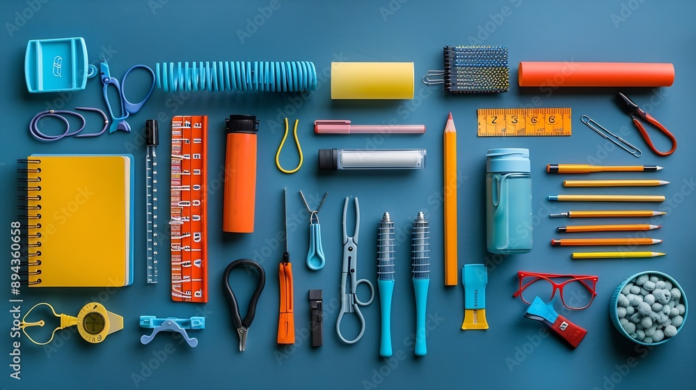 Collection of school supplies overhead view flat lay : Generative AI Collection of school supplies overhead view flat lay : Generative AI