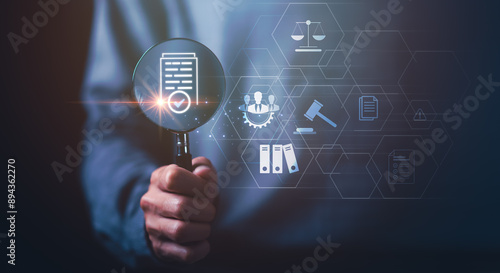 Obraz na płótnie Businessman checking the steps through document with a list of checkboxes ,regulation ,Concepts of practices and policies ,procedure company articles of association Terms and Conditions w salonie