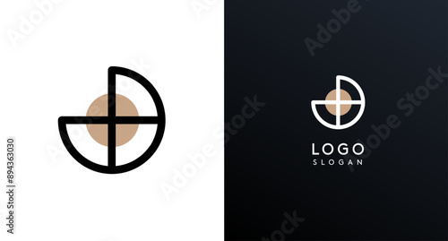 Letter J modern logo featuring geometric shapes, circle and lines. Abstract minimalist logotype for Japanese restaurant branding, tech companies, creative business identities. Vector illustration