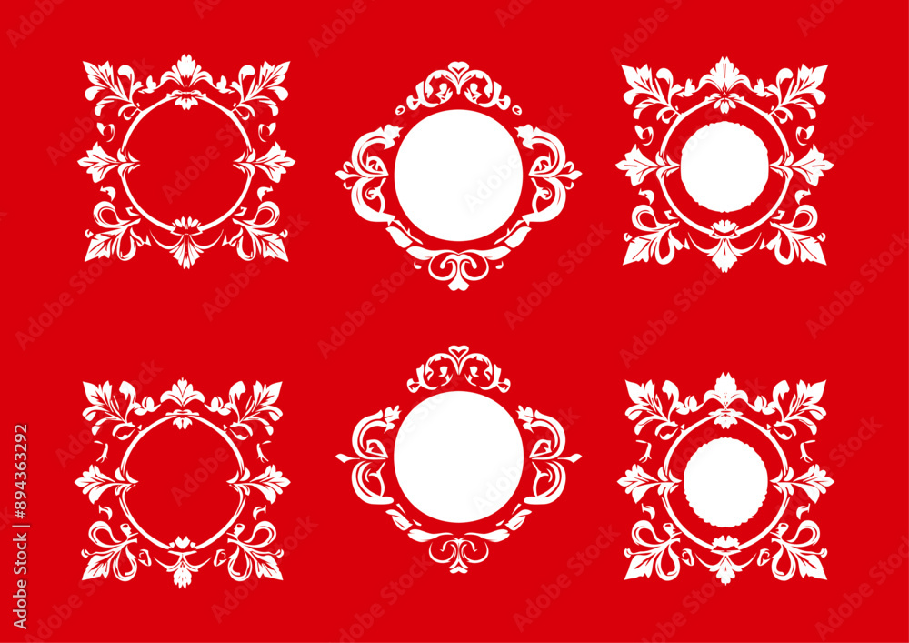 Floral White Ornament Logo And Icon Collection On Red Background. Abstract Beauty Flower Logo Design Collection For Wedding , Invitation Cards And Backgrounds Floral White Ornament Logo And Icon Collection On Red Background. Abstract Beauty Flower Logo Design Collection For Wedding , Invitation Cards And Backgrounds