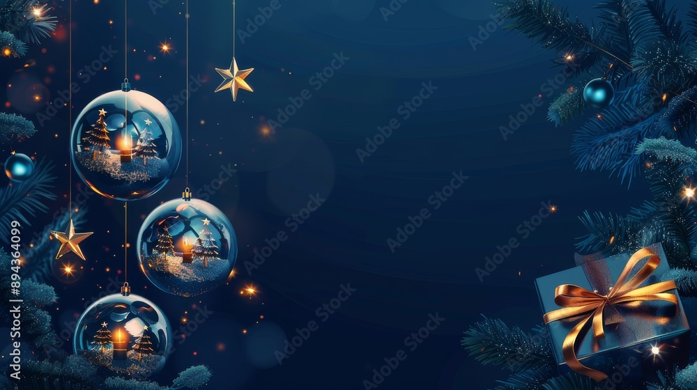 Fototapeta premium Christmas Baubles with Candlelight and Gift.