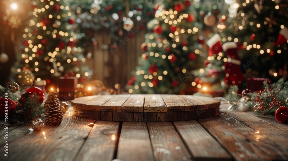 Christmas Wooden Tabletop with Blurred Background. Christmas Wooden Tabletop with Blurred Background.