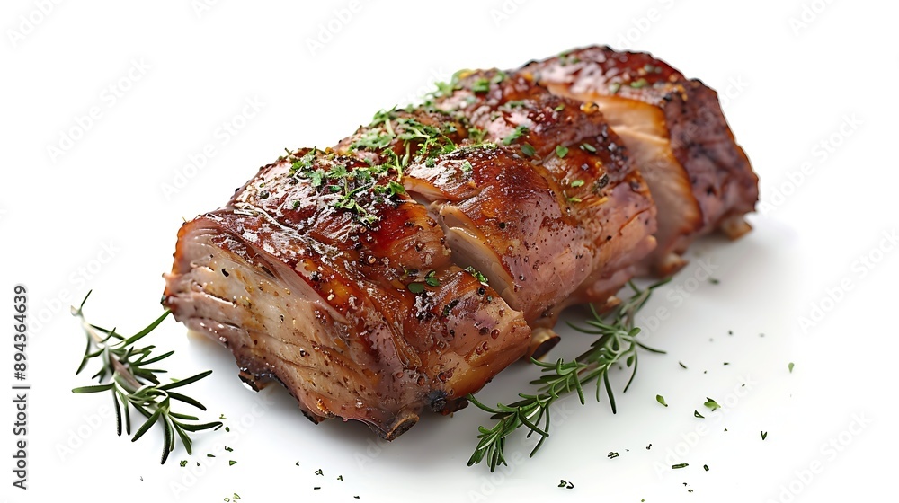 Roasted glazed shoulder of pork isolated on white background : Generative AI Roasted glazed shoulder of pork isolated on white background : Generative AI
