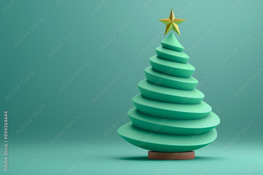 Swirled, abstract teal Christmas tree with a golden star at the peak Swirled, abstract teal Christmas tree with a golden star at the peak