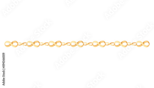 Metal chainlets with variety chain links. Gold illustration isolated on white background. Jewelry from precious metals. For jewelry store ad, fashion concept photo