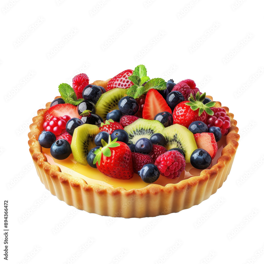 High-Quality Transparent Background Close-Up of Fresh Fruit Tart with Berries and Kiwi - Perfect for Dessert Advertising and Food Packaging Design High-Quality Transparent Background Close-Up of Fresh Fruit Tart with Berries and Kiwi - Perfect for Dessert Advertising and Food Packaging Design