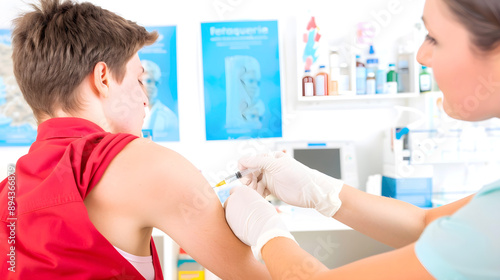 Healthcare professional administering a vaccine to a patient in a clinic