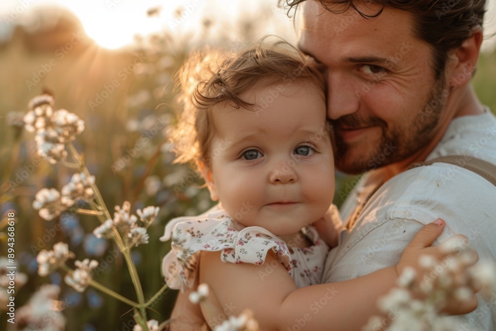 father and baby in the garden in the morning father and baby in the garden in the morning