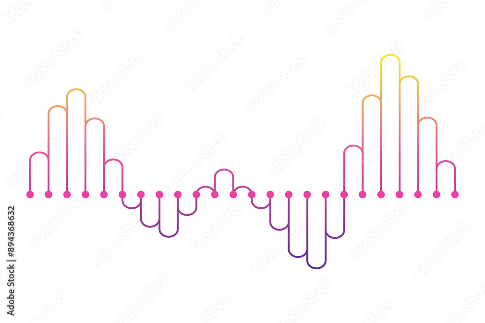 Color sound wave. Audio digital equalizer technology, musical pulse Illustration. Voice line waveform or volume level symbol. Curve radio wave Color sound wave. Audio digital equalizer technology, musical pulse Illustration. Voice line waveform or volume level symbol. Curve radio wave