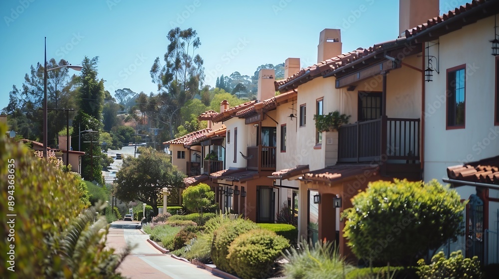 Row of single family homes in California : Generative AI Row of single family homes in California : Generative AI