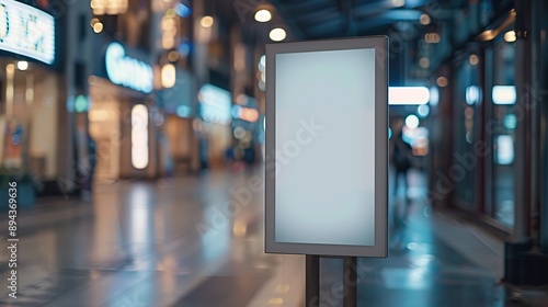 Blank screen vertical interactive kiosk information signage display mockup monitor mock up on stand : Generative AI