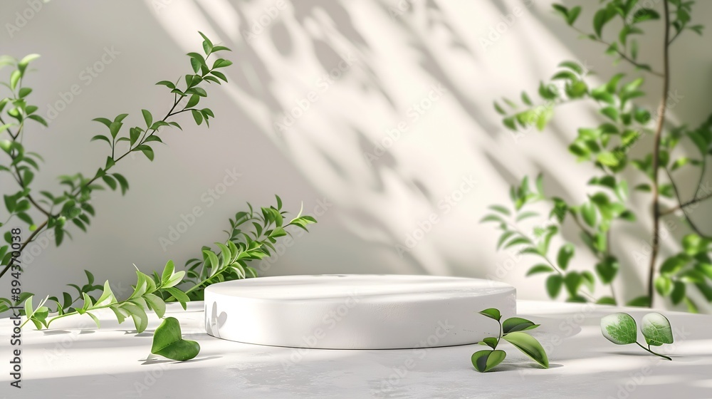 Empty round podium and green leaves on light grey background top view Pedestal and fresh natural branches for cosmetic advertising Eco product presentation mockup Top view Minimal flat : Generative AI Empty round podium and green leaves on light grey background top view Pedestal and fresh natural branches for cosmetic advertising Eco product presentation mockup Top view Minimal flat : Generative AI