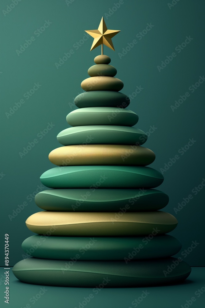 Spiral designed teal Christmas tree with a gold star, clean background Spiral designed teal Christmas tree with a gold star, clean background