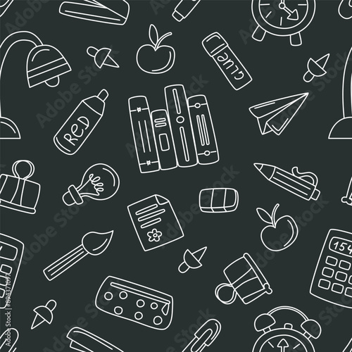 Childrens school. School supplies pattern doodle. Back to school concept. Seamless pattern of school elements.