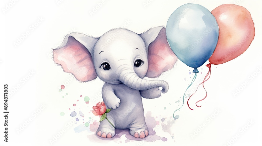 Obraz premium baby elephant holding a balloon