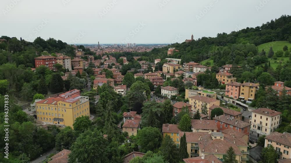 aerial view of Bologna city Italy. street via san mamolo aerial view of Bologna city Italy. street via san mamolo