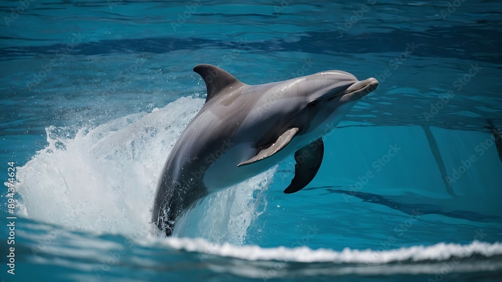 Fototapeta premium Dolphins diving synchronously in the ocean