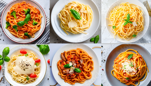 collage of different plates of pasta