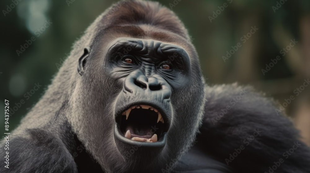 Close-up Portrait of a Roaring Gorilla Close-up Portrait of a Roaring Gorilla