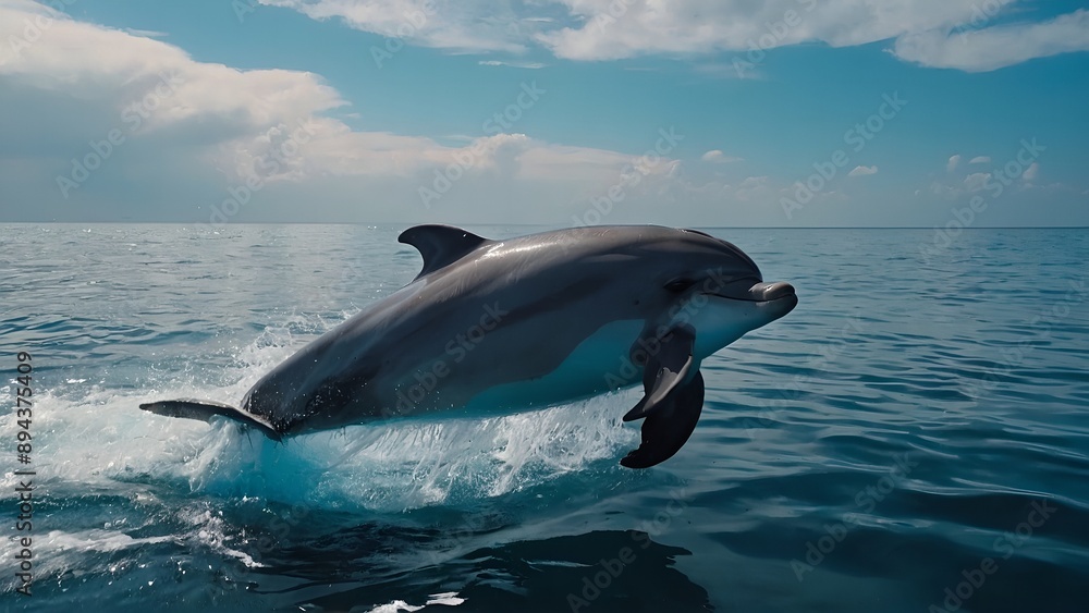 Fototapeta premium A dolphin breaching the surface with cheerful energy