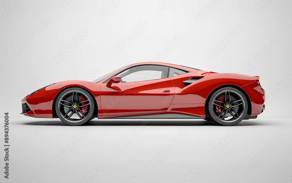 Red Sports Car Side Profile Against White Background Red Sports Car Side Profile Against White Background
