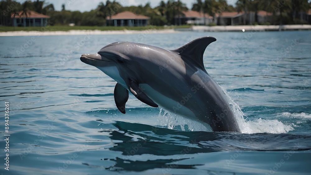 Fototapeta premium Dolphins forming synchronized patterns in the ocean water
