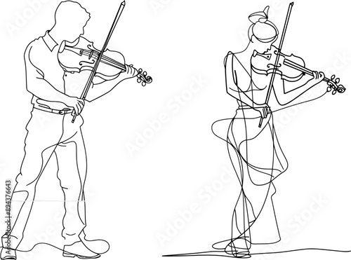 Modern illustration of a violinist playing the violin on a white background.