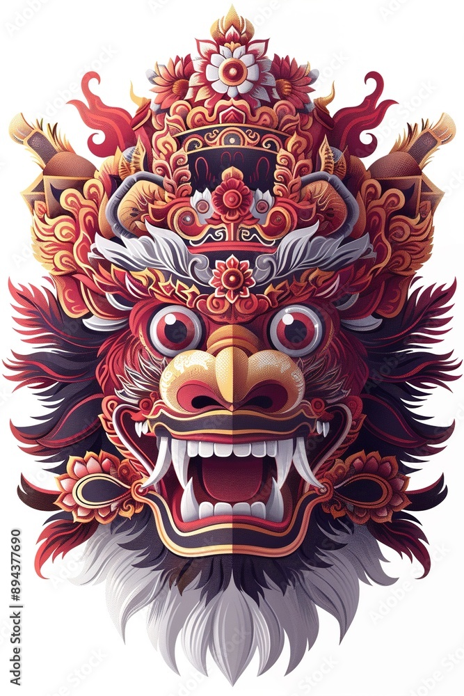 Fototapeta premium Intricate Balinese Barong Mask Illustration
