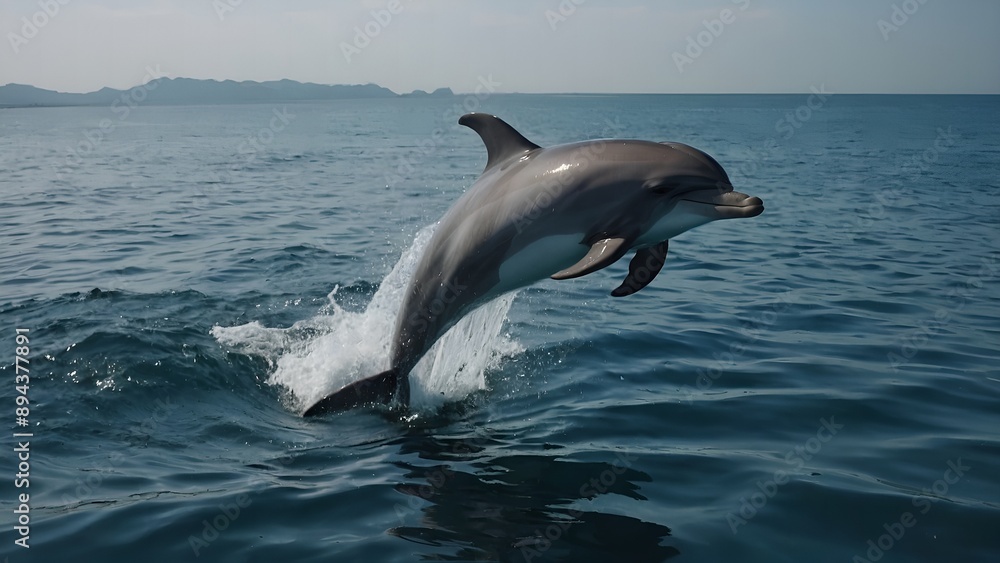Fototapeta premium Dolphins creating beautiful arcs as they swim in unison