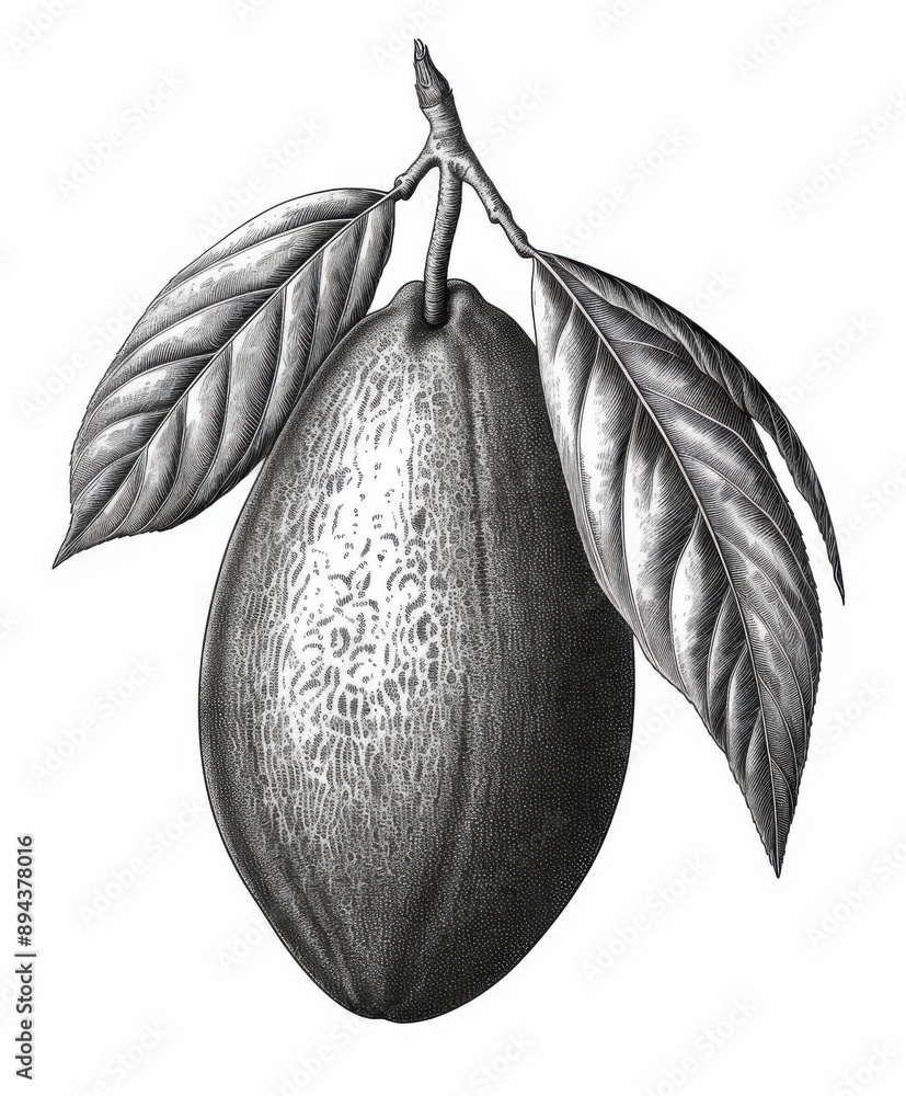 Black and white Vintage engraved art of a mango isolated on white ...