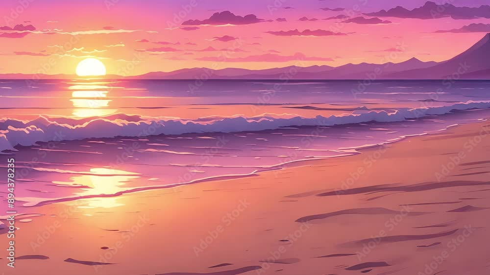 Tranquil beach at sunset with vibrant sky colors Tranquil beach at sunset with vibrant sky colors
