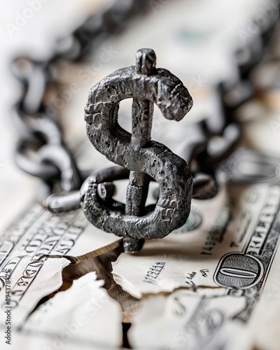 Debt Relief A chain breaking around a dollar sign Use a plain background and leave space for text photo