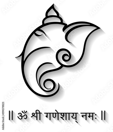Stylish Ganesha Design - Hindu God Lord Ganesh Vector Logo - Hinduism Spiritual Symbol - Indian , Ganesha Chanting Text "OM SHREE GANESHAY NAMAH"