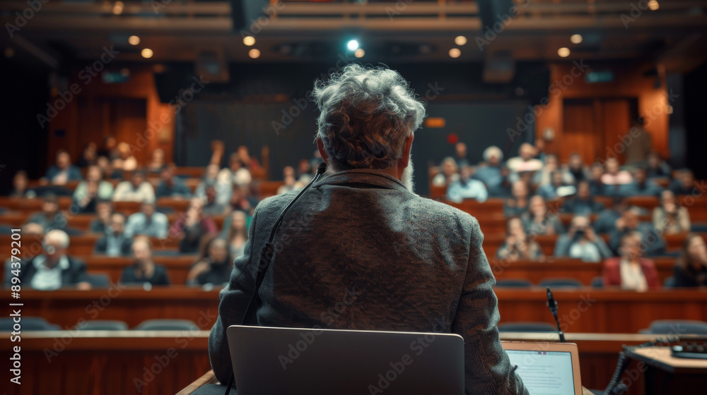 The Weight of Expectation: A Man Stands Poised, Laptop a Beacon of Information The Weight of Expectation: A Man Stands Poised, Laptop a Beacon of Information