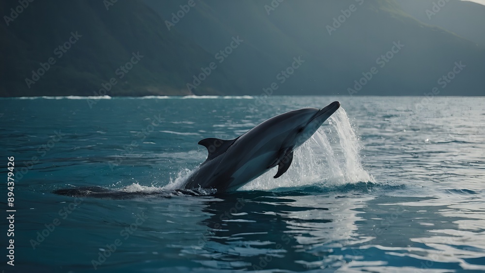A dolphin leaping with joy under the clear blue sky A dolphin leaping with joy under the clear blue sky