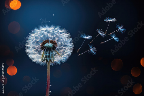 Dandelion Seeds Drifting in the Wind photo