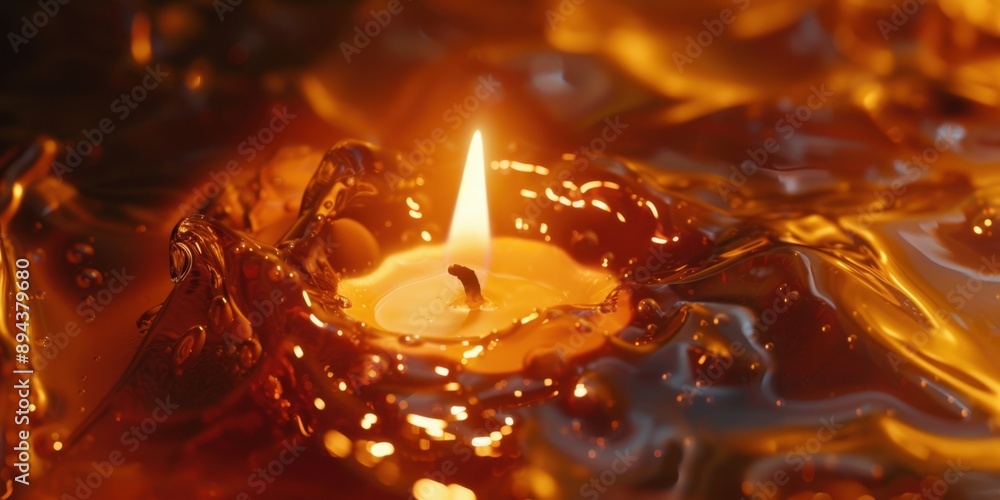 Bright candle burning inside a pool of liquid Bright candle burning inside a pool of liquid