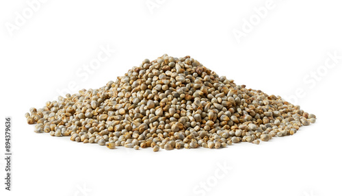 closeup pile of dry bajra pearl millet seed isolated on white background photo