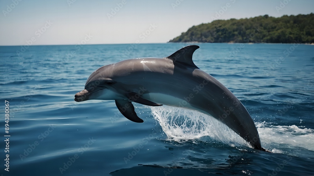 Fototapeta premium A dolphin leaping high from the water with delight