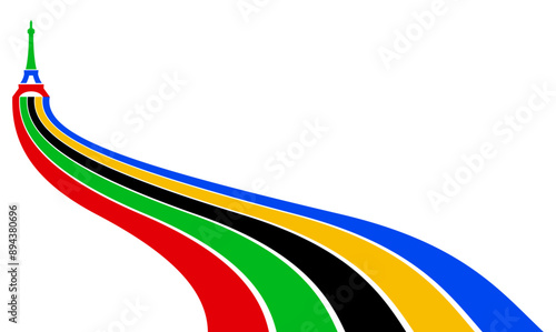 eiffel tower Olympic rainbow wavy lines flag color Background