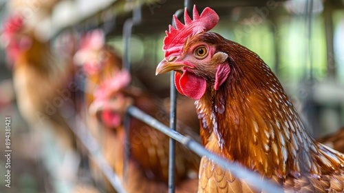 Close-Up of Chickens in a Farm Coop