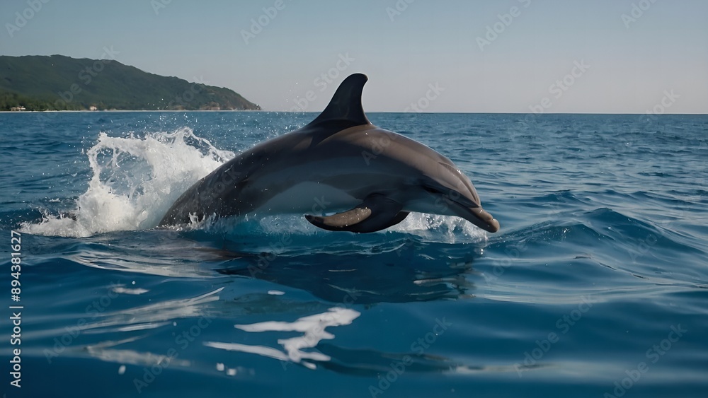 Fototapeta premium Dolphins playing chase in the turquoise waters
