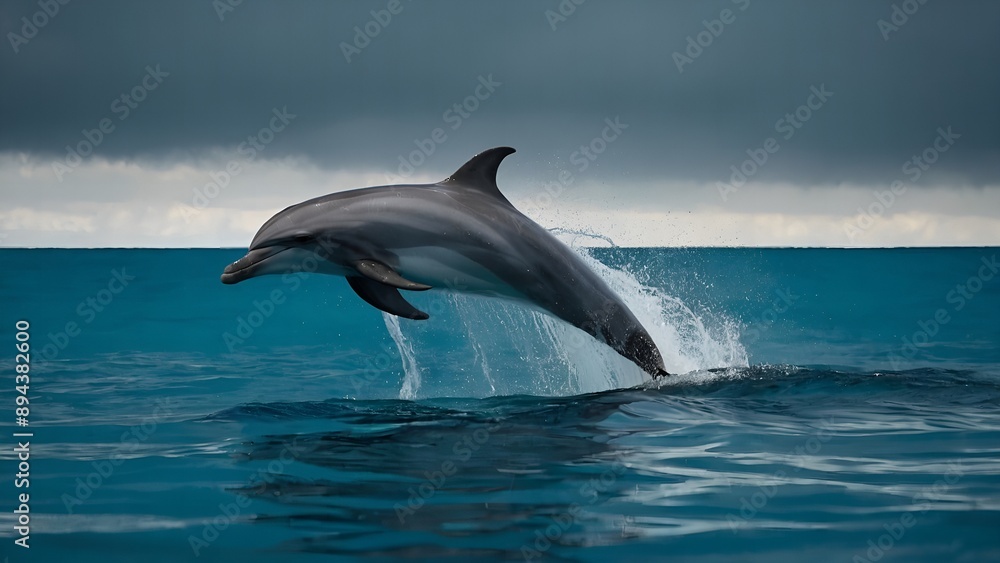 Fototapeta premium A dolphin breaching the sea with exuberance