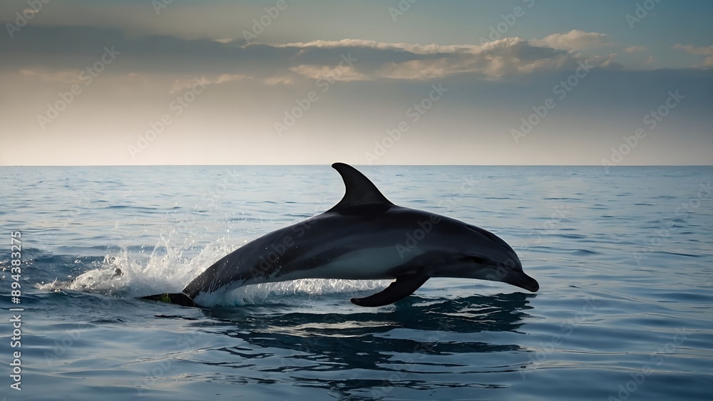 A dolphin leaping with joy in the warm ocean A dolphin leaping with joy in the warm ocean