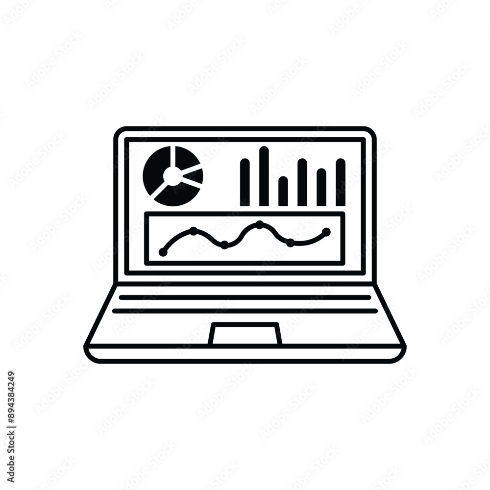 Black single data analysis on monitor line icon, simple financial dashboard admin flat design vector pictogram infographic interface elements for app logo web button ui ux isolated on white background Black single data analysis on monitor line icon, simple financial dashboard admin flat design vector pictogram infographic interface elements for app logo web button ui ux isolated on white background