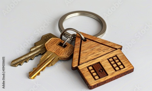 House-Shaped Keychain with Keys: Symbol of Real Estate Success and Homeownership Dreams. AI-Generated 4K Wallpaper Illustrating Property Acquisition, Housing Market, and Milestone of New Home Purchase