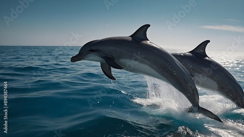 Dolphins swimming smoothly in the crystal-clear water © Oleksandr