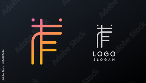Stylized letter F, tech-inspired typography logo, unique extraterrestrial civilization symbol ancient inscriptions for creative branding, tech logo. Nordic runes monogram, abstract linear logotype